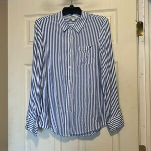 June & Ivy Blue and White Long Sleeve Striped  Button Down Shirt Size Large